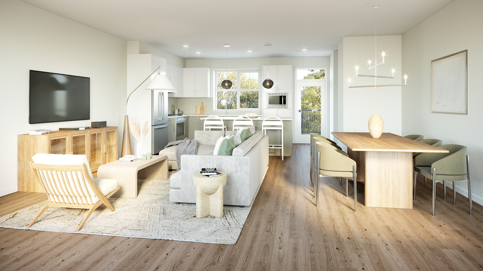 Kinship Living kitchen and living space, Unit C